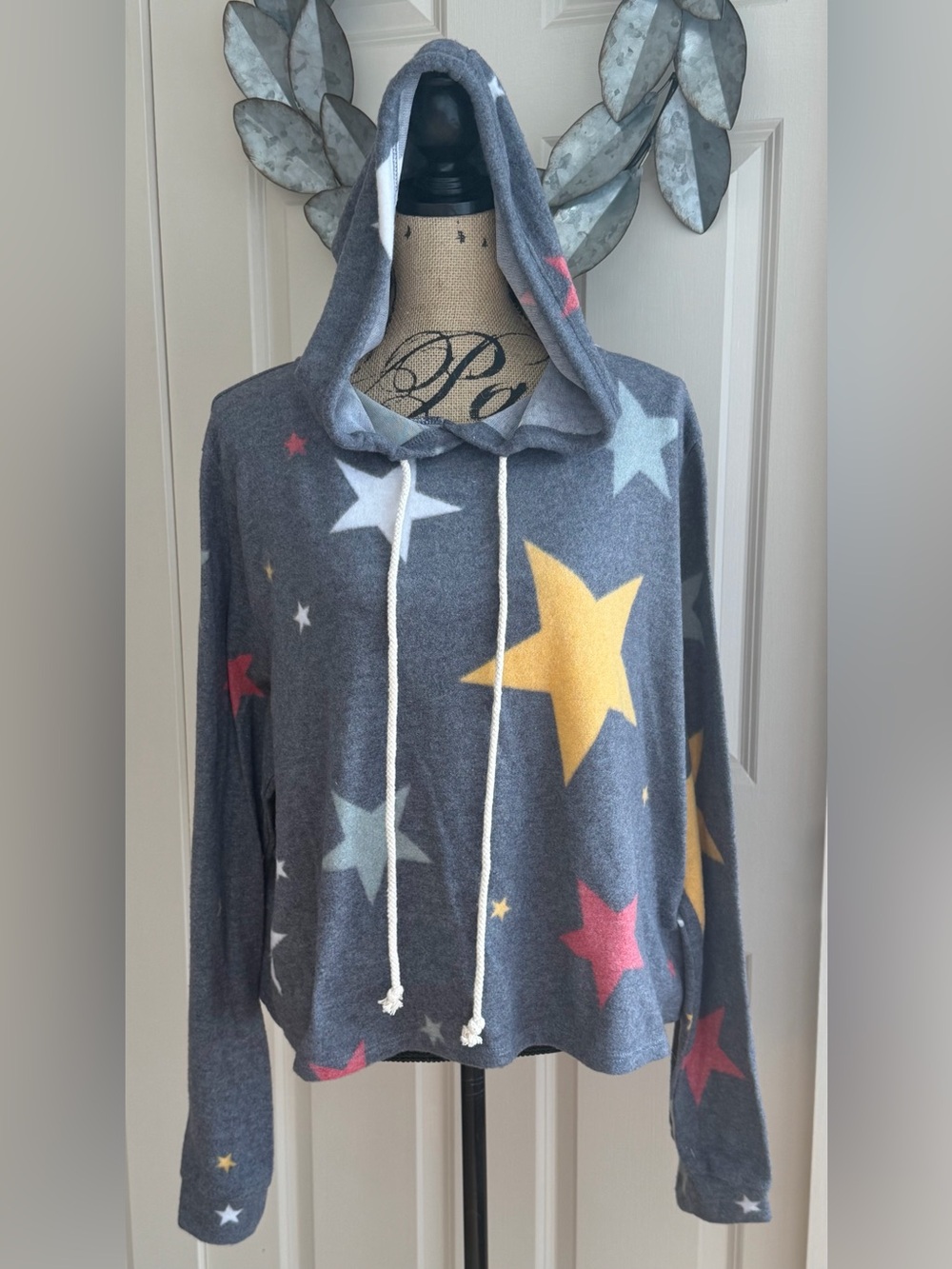 962: Gray Star-Print Hooded Sweatshirt - 2X